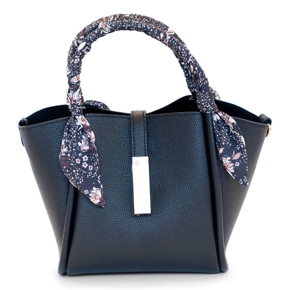 BCBGeneration Handbags - BCBGeneration Black Satchel with Floral Scarf Handle
